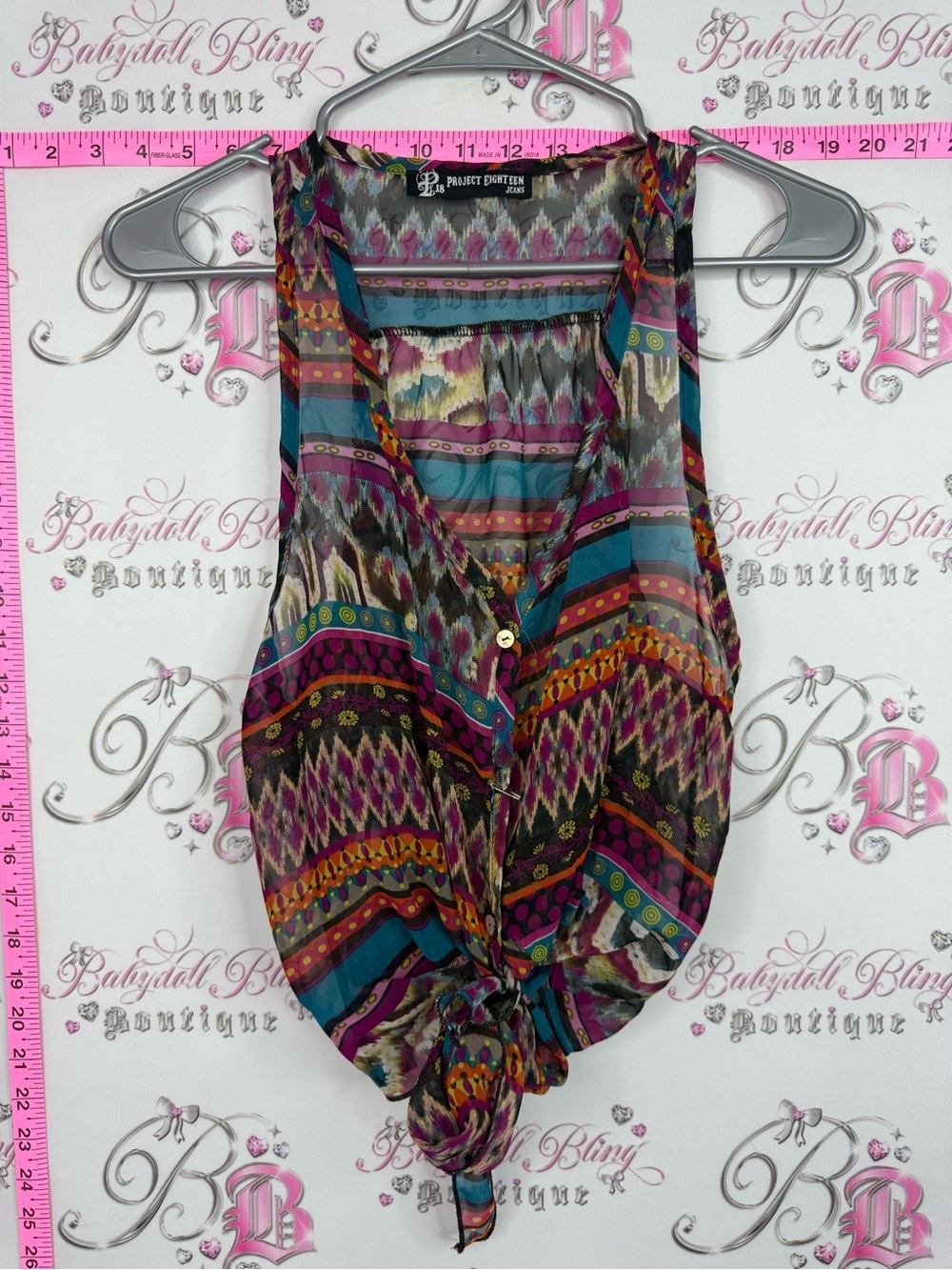 Project eighteen jeans tank Multicolor Printed Tie-Front Sleeveless Camisole